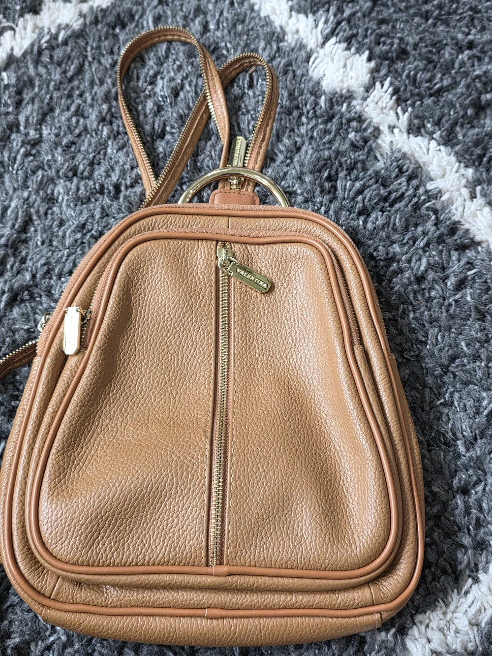 Valentina Beige Mini Backpack with Gold Hardware